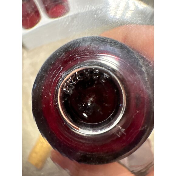 4 Vintage Ruby Red Glass Dessert Sherbet Bowls With Clear Pedestal Base France - Picture 12 of 14